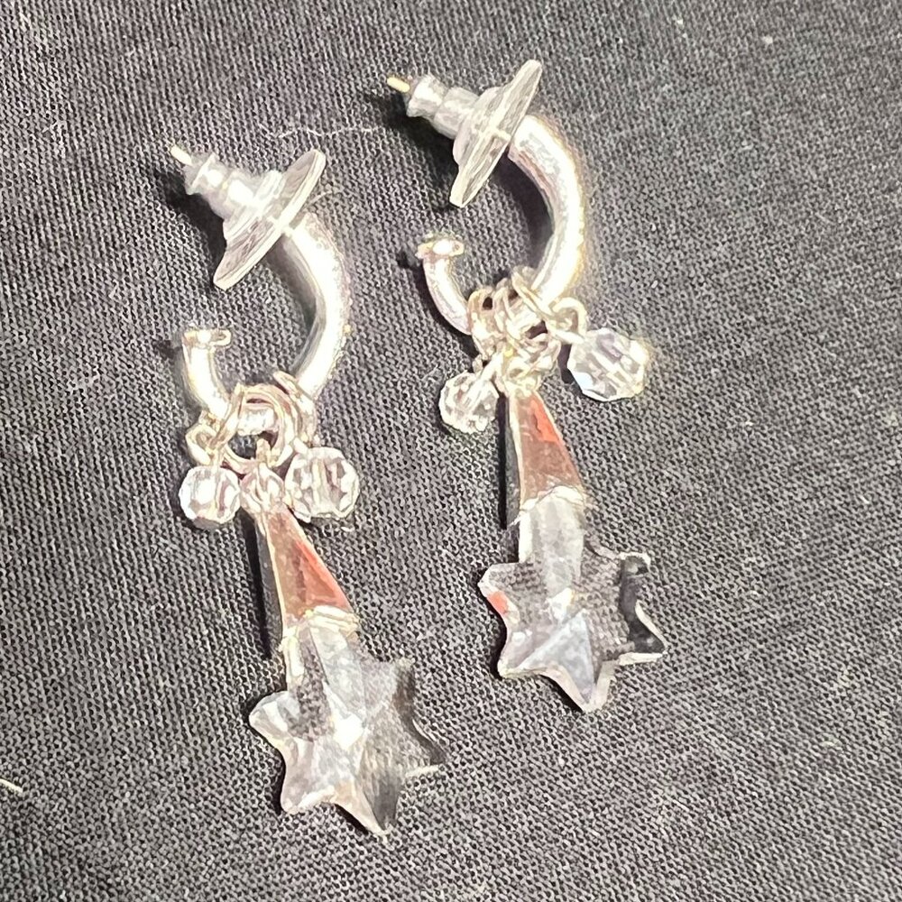 Genuine Swarovski Crystal Hoop Earrings Clear Stars Silver Y2K Dainty Cute